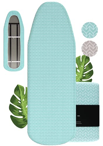 VINEL Bügelbrettbezug 120x40 mit kräftigem Gummizug ︎| Der Nr. 1 Bügeltischbezug - 100% Baumwolle ︎+ Komfort Polster 125x40 für Dampfbügeleisen & Dampfbügelstation (Grün, M)