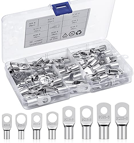 Elecoutek 120ST Rohrkabelschuhe Set Kabelschuh 6mm² 10mm² 16mm² 25mm² Ringkabelschuh M8 M6 Kupferklemmen für Kfz Auto Motorad Boote