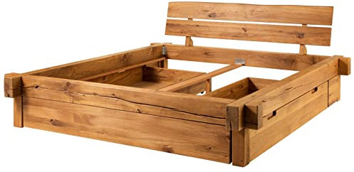 MASSIVMOEBEL24.DE Balkenbett hell mit Bettkasten - Wildeiche massiv - Doppelbett groß 200x200x85 - Natur geölt - inkl. 2 Schubladen JANGALI #621