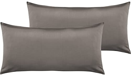 Pure Label 2er Set Mako Satin Kopfkissenbezüge 40x80 cm aus 100% Baumwolle in Taupe - Traumhaft weiche Kissenbezüge passend zu unseren Bettwäsche Sets