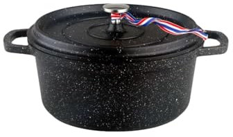 Kamberg - 0008196 - Cocotte Ø 28 cm Ronde Noire - Fonte d'aluminium - Revêtement pierre - Tous feux dont induction - Sans PFOA