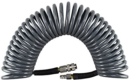 aunstarwei Air Compressor Hose Polyurethane(PU) Recoil Grey with 1/4 Europe Quick Coupler and Plug Fittings, 10m Length