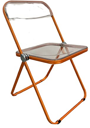 MMOU Klappstuhl Transparent - Acrylstuhl mit Haushaltsklappfunktion für Esszimmer, pflegeleicht und einfach zu verstauen. (Color : Orange+Clear)