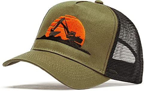 Kinder Trucker-Cap : Bagger Sonne - Basecap Kind Kappe Radlader Kran Baustelle Jungs Kappe Cappy Jungen Mütze Kappi (Olive/Black)