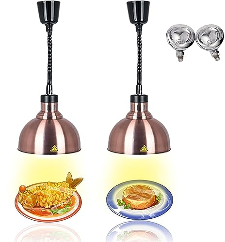 Wärmelampe Küche, Hängende Speisenwärmer Lampe Einziehbares, Wärmelampe Buffet mit 250W Infrarotlampe, Lebensmittel Wärmelampe für Küche und Buffets Esszimmer(Rotes Kupfer, 2 Stück)
