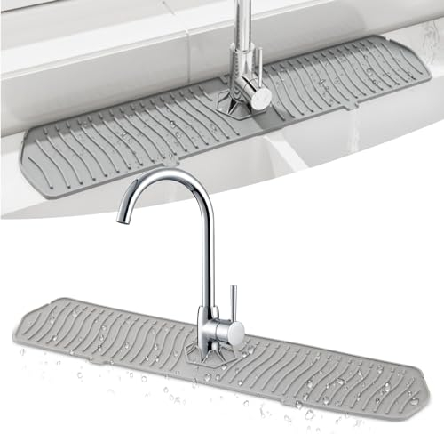 Sanrolax 1 alfombrilla de silicona para fregadero, 61 x 14,5 cm, gris, protección contra salpicaduras, para cocina y baño, alfombrilla de grifo de silicona