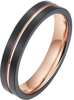 KnBoB 4MM Wolfram Damen Ring Rose Gold Schwarz Matt Gebürstet Rille Mode Schmuck Ehe Verlobungsringe