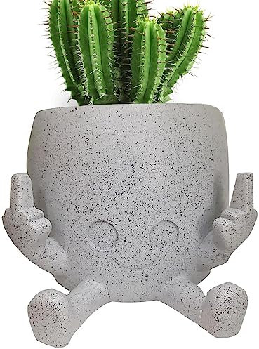 Pot de Fleurs Souriant avec Doigts d'honneur Le Haut, Pot de Fleurs pour Grasses, Figurine Amusante en résine pour d'intérieur, Pot de Fleurs d'intérieur à Expression Amusante