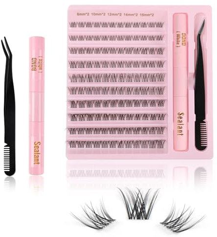 Kiusatig Künstliche Wimpern Extensions Set 120 PCS Cluster Lashes Extension Set mit Pinzette und Wimpernkleber Dauerhaft D Curl 8-16mm Natürliche Wimpern Einzeln Wimpernverlängerung(W61)