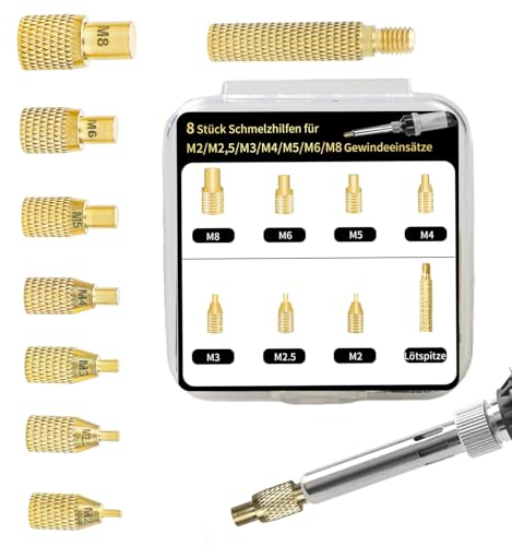 Galerie SV 8 Stück Gewindeeinsatz M2 M2.5 M3 M4 M5 M6 M8 Einschmelzgewinde Messing Gewindeeinsätze Einschraubmutter für Kunststoffteile Wärme oder Ultraschall in 3D Druckerteile