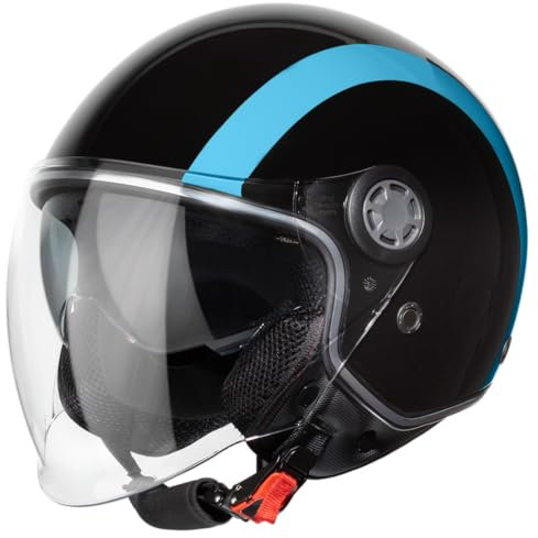 VINZ Jungbu Jethelm mit Doppelvisier | Roller Helm Fashionhelm mit Streifen | In Gr. XS-XXL | Jet Helm mit Sonnenblende | ECE 22.06 Zertifiziert | Motorradhelm mit Visier - Blau