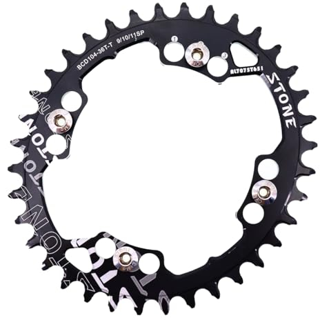 STONE - Plato Redondo/Ovalado para Bicicleta MTB 4 Tornillos 104BCD Monoplato CNC Aluminio Aleris 7075-T651 32T | 34T | 36T (Ovalado, 34T)