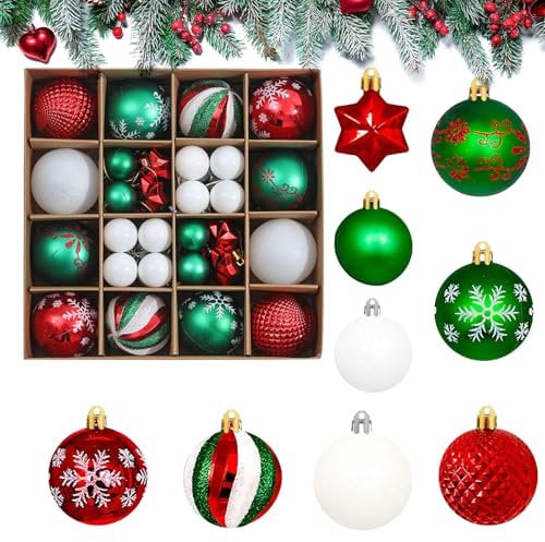 44Pcs Christmas Ball Plastic Christmas Ornament Decorative Bauble Hanging Christmas Decoration For Holiday Party Wedding Decorations Home Festival Decors Christmas Tree Decoration (Red white green)