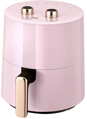 3.7L Air Fryer Oil-Free Single Drawer Bake Baking Air Frying Non-stick Dishwasher Safe Basket Green Pink Knob Operation 360° Circulation Heating.(Pink) (Pink Mechanical knob) Stabilize