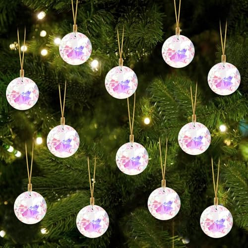 LOMOHOO 12PCS Palline di Natale di Cristallo, 3cm Decorazioni Albero di Natale Prisma Sfera di Cristallo Suncatcher Lucide Palline Natalizie per Albero Natale per Albero di Natale Feste Nozze