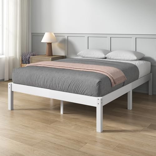 Zinus Ellie Bett 140x200 cm - Höhe 35 cm Stauraum unter dem Bett - Massivholzbett - Bambus und Holz Plattform Bettgestell mit Lattenrost - Kein Boxspring erforderlich - Doppelbett - Weiß