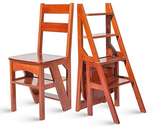 QZQJUILU Chaise à échelle Pliante, Tabouret à échelle Rabattable, escabeaux, Chaise de Directeur en Bois, escabeau Pliant Solide, échelle/Couleur Bois