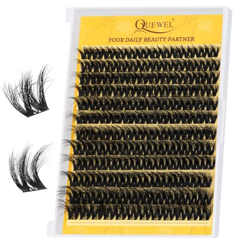 QUEWEL Natural Cluster Lashes D Curl Wispy Eyelash Clusters Mix 10-18mm, Cils à bande Extensions de cils individuelles DIY à la maison (QU42)