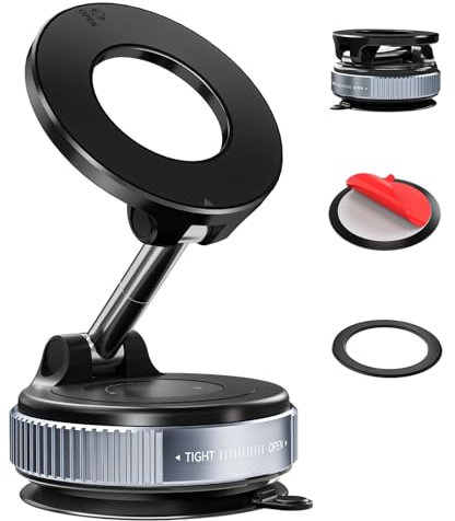 ALAFLY Vacuum Suction Cup Car Phone Holder, Compatible with MagSafe, 360° Adjustable & Foldable Magnetic Phone Mount for Car/Glass/Any Smooth Surface, Hands-free - Black