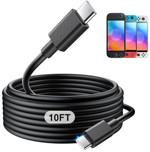 Cable de carga Switch 2 de 9.8 pies, cable de alimentación extra largo para adaptador oficial de Nintendo Switch 2, cargador rápido de 60 W, accesorios de soporte para Switch 2 bases de TV