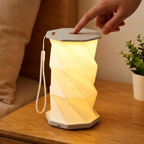 ZEONX Wiederaufladbares schnurloses Nachtlicht mit Papierschirm – Touch-Steuerung, 3 Farbtemperaturen, stufenloses Dimmen, verstellbare Höhe, tragbarer Aufhängegurt, Kinder-Nachttischlampe