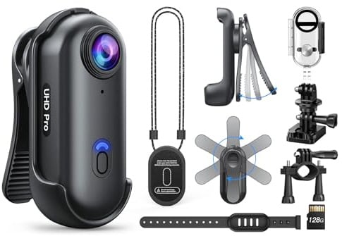 BOBLOV W4 4K Bodycam Mini caméra corporelle avec Clip Rotatif à 360° et Clip magnétique, 90 Minutes pour Enregistrement, conférences, Voyages, promenades avec Animaux de Compagnie (4K 128 Go étanche)