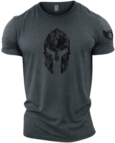 GYMTIER Spartan Helmet Hex Camo - Spartan Forged - Men's Gym T-Shirt - Bodybuilding Workout Top