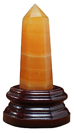 Gemstone Amethyst Point Crystal Column with Wooden Base Rose Quartz Tower Ornament Ornaments (Color : Yellow Calcite)