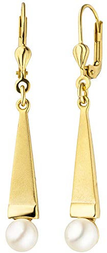 Jobo Damen Ohrhänger 375 Gold Gelbgold teil matt 2 Akoya Perlen Ohrringe Perlenohrringe