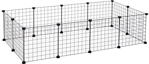 PawHut Valla Metálica para Mascotas con 12 Paneles Parque Metálica para Animales Pequeños Desmontable Diseño DIY Negro 106x73x36cm