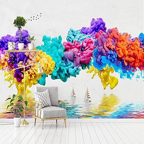 Benutzerdefinierte Wandfarbe Tinte Farbe Rauch Landschaft Vogel Abstrakt 3D Wallpaper Wohnzimmer Sofa Tv Hintergrund Home Decor Fresko Wandmalerei,250 * 175Cm