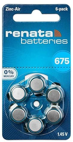 Renata Hearing Aid Batteries 675 (1 pack with 6 batteries)