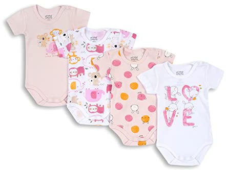 Chicco, Body Neonato e Neonata, Set di 4 Body con Maniche Corte in 100% Cotone, Unisex Bambino e Bambina 0-24 Mesi, Designed in Italy