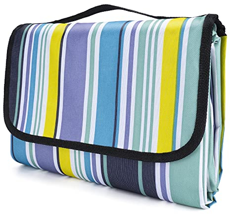 Oziral Picknickdecke 200x200cm, Wasserdicht Campingdecke, Tragbar Stranddecke mit Tragegriff [Oxford Stoff und PVC Schicht] für Reisen Camping Strand Wandern (Blau)