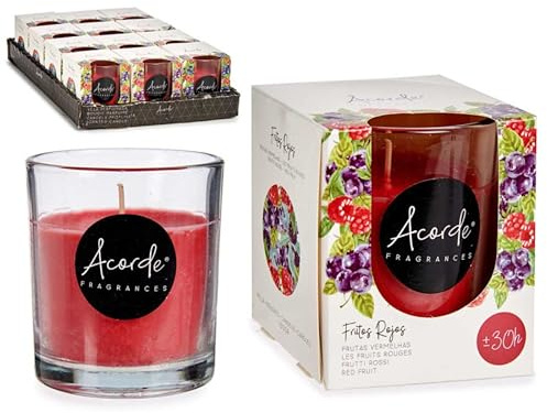 Velas Aromáticas Fragancia Frutos Rojos en Vaso de Cristal +30 Horas Duración | Ambiente Cálido y Acogedor | Velas Perfumadas Para el Hogar (5 Unidades)