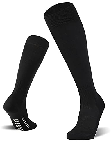 FITRELL 2/3 Pack Soccer Socks Baseball Softball For Youth Kids Boys Girls, Over-The-Calf Football Socks for Adult Men Women,Black*2,Medium