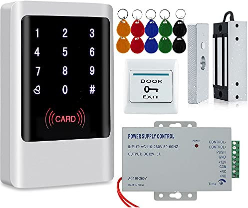 FTSTech Kit Sistema Esterno in Metallo Impermeabile RFID IP65, Tastiera con Codice PIN, Serratura Magnetica da 60kg, Pulsante di Uscita, 10 Portachiavi, Cassaforte per Ingresso a Casa