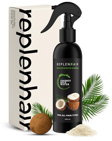 Replenhair Reiswasser-Kokosnuss Haarspray – Leave-In-Conditioner mit Kokosöl & ätherischen Ölen für Haarwachstum, reduziert Haarausfall & Schuppen, fördert dichteres Haar – 250 ml