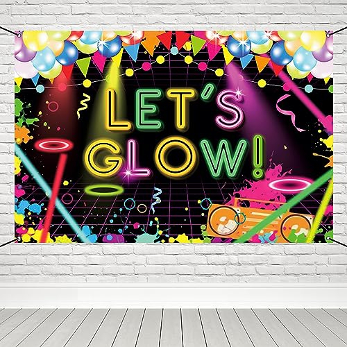 Renaiss 1,8 x 1,1 m Let's Glow Banner Neon Party Dekoration Bunte Spritzer Fotoanruf Hintergrund Retro Disco 80er 90er Jahre für Jugendliche Leuchten Geburtstag Party Supplies Hofschild Auto