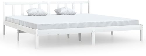vidaXL Bois de Pin Massif Cadre de Lit Sommier à Lattes Lit Double Lit Adulte Cadre à Lattes sur Pied Chambre à Coucher Intérieur Blanc 200x200 cm