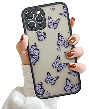 Newseego Case Compatible with iPhone 12 Pro Max, Cute Fashion Purple Butterfly Design iPhone 12 Pro Max Case for Girls Women Matte Back Cover Hard TPU Shockproof Protective Case for iPhone 12 Pro Max