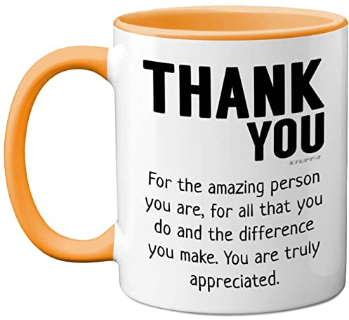 Stuff4 Thank You Mug - Gift for Best Friend, Leaving Gifts for Colleagues Boss Friends Men Women, Thank You Teacher Mug, 11oz Yellow Handle Ceramic Premium Leaving Men Women