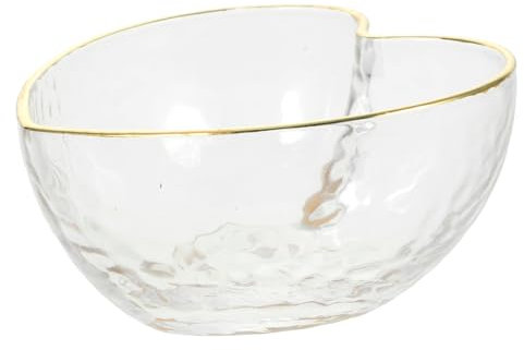 Luxshiny Crystal Heart Bowl - Elegant Glass Serving Bowl with Gold Trim for Fruit, Salad, Desserts (9x8cm) - Perfect for Weddings, Parties, Picnics - Transparent Small Heart Shape