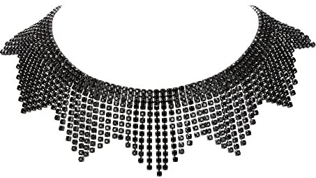 EVER FAITH Halskette Strass Kristall Quaste Fransenkette Sommer Club Accessoires Glitzernde Choker Schwarz Grau-Ton
