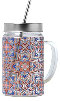 TEA SHOP - Glass Jar Mallow - Colorida jarra de cristal con tapa y pajita - Accesorios para té o infusiones