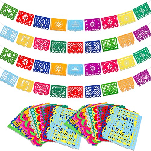 Qpout 4 Stück Mexikanisches Fiesta Party Filzbanner,Tag der Toten, Dia de Los Muertos, Papel Picado, Fiesta Hängebanner, Cinco de Mayo,Fiesta Banner Cino de Mayo Party Dekorationen Outdoor Girlande
