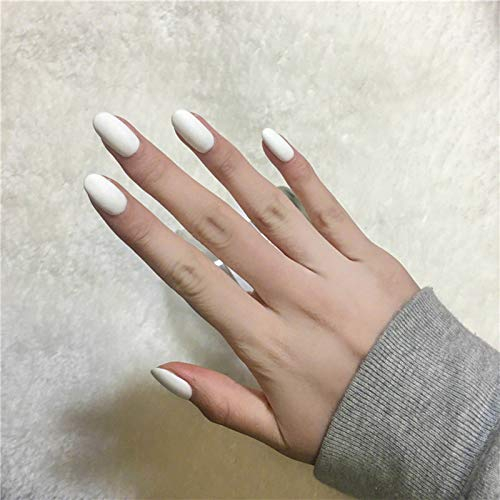 Allereya Courts ovales Press-on-ongles blancs mats artificiels ongles brillants ballerine entièrement couvrant ongles acryliques français clip sur ongles pour femmes et filles 24 pièces (blanc)