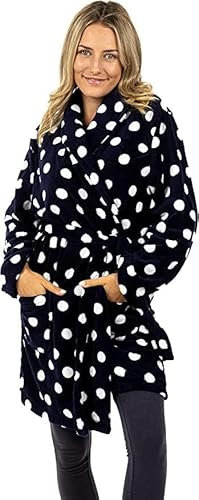 TURTLE Navy Robe Womens Luxury Dressing Gown Clouds All Over Fleece Long Gown (S (Small))