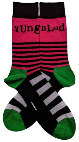 Yungblud Unisex Adult Stripe Logo Socks (7 UK-11 UK) (Pink/Green/Black)