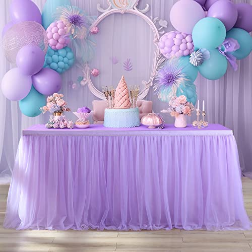 Suppromo Gonna da tavolo in tulle color lavanda da 1,8 m, per tavoli rettangolari o tavoli rotondi, tovaglia tutù con volant color lavanda, per ragazze, baby shower, feste di compleanno, torte nuziali